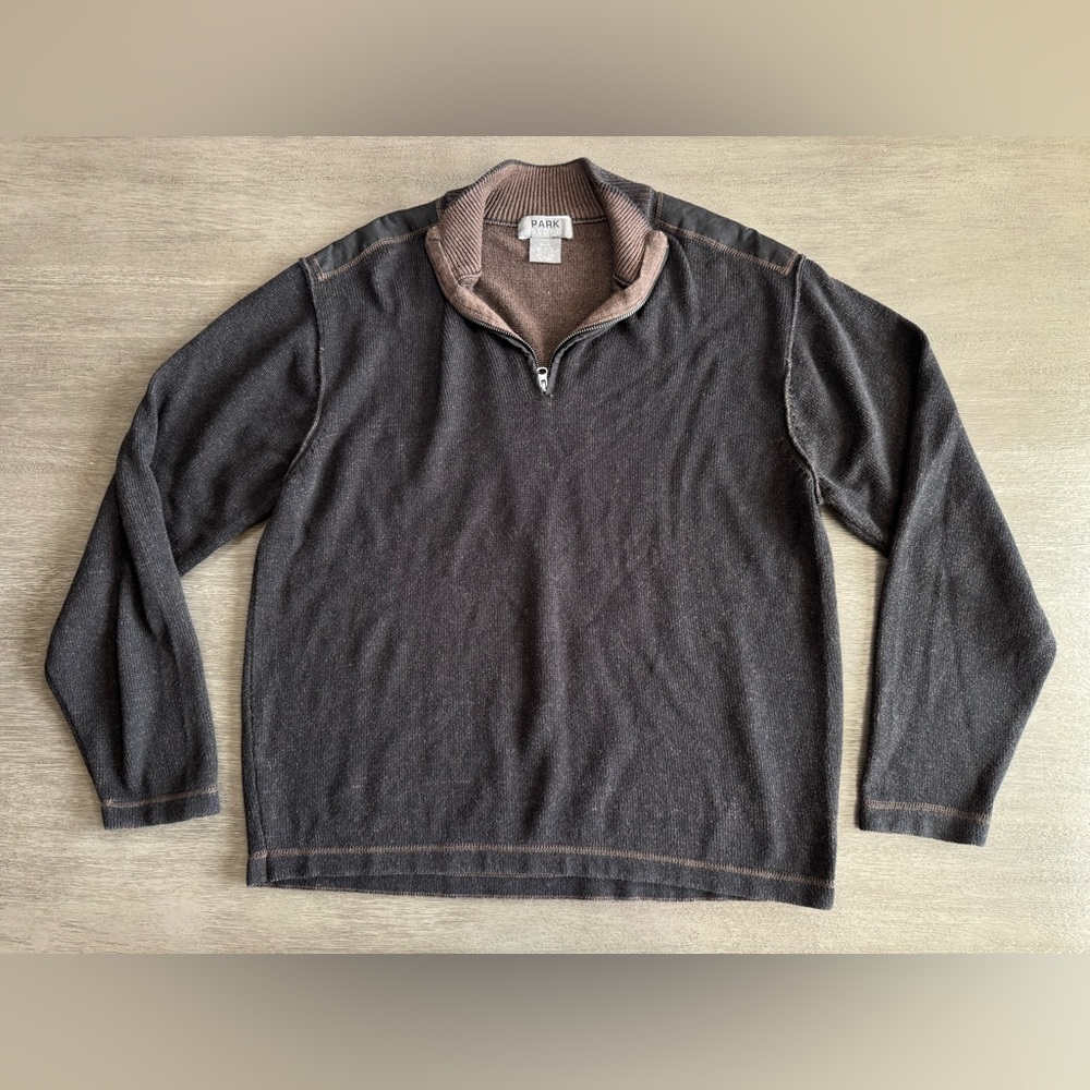 Dark Brown Pullover 1/4 Zip Park Slope Sweater Sweatshirt XL